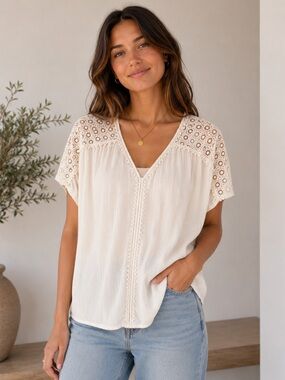 Caslon XL Boho Lace Kimono Ivory Crochet Coastal Festival Romantic